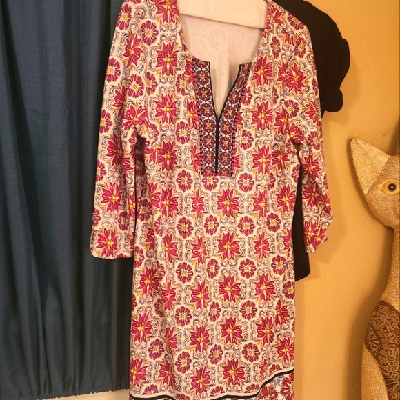 Crown & Ivy Pink Floral Long Sleeve Knee Length Shift Dress Womens Size XL - Picture 1 of 5